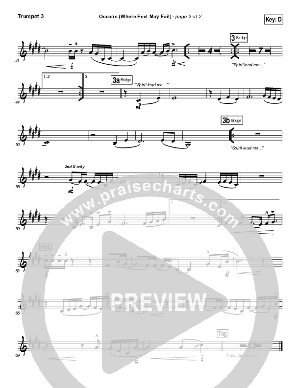 Oceans (Where Feet May Fail) Trumpet 3 (Hillsong UNITED / TAYA)