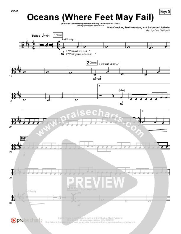 Oceans (Where Feet May Fail) Viola (Hillsong UNITED / TAYA)