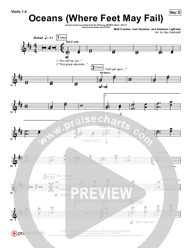 Oceans (Where Feet May Fail) Violin 1/2 (Hillsong UNITED / TAYA)