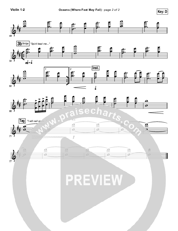 Oceans (Where Feet May Fail) Violin 1/2 (Hillsong UNITED / TAYA)