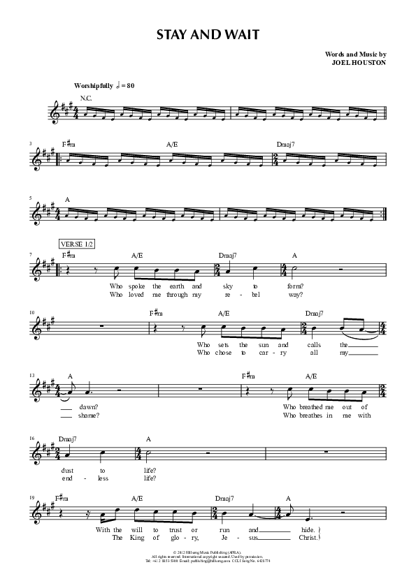 Stay And Wait Lead Sheet (Hillsong UNITED)