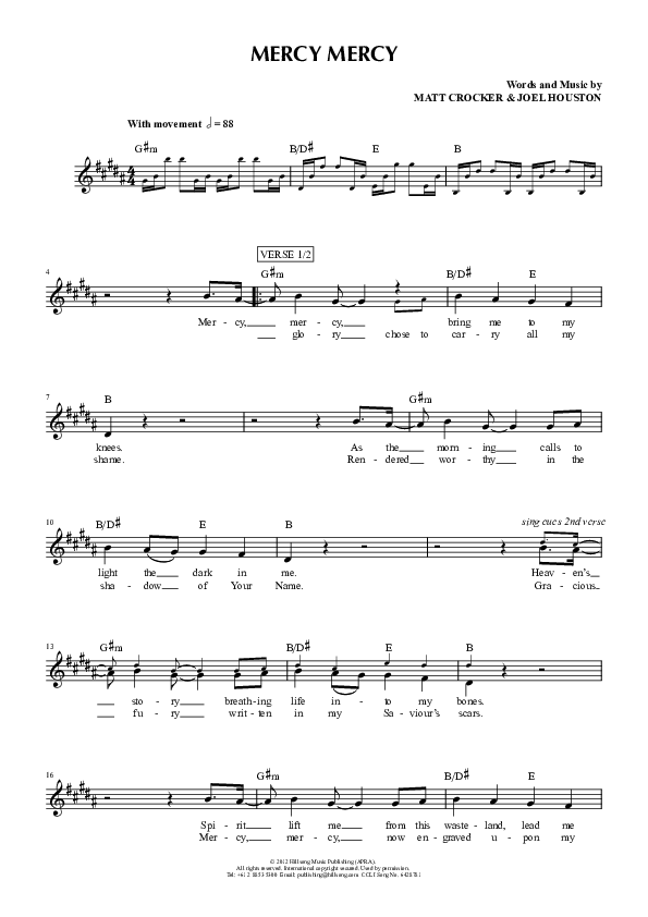 Mercy Mercy Lead Sheet (Hillsong UNITED)