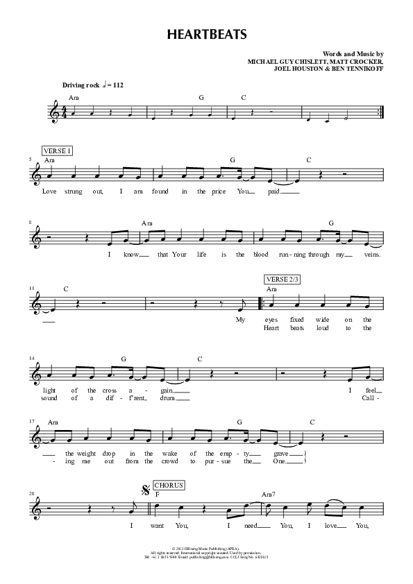 Heartbeats Lead Sheet (Hillsong UNITED)
