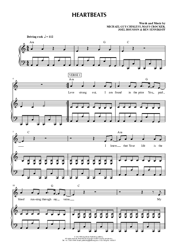Heartbeats Piano/Vocal (Hillsong UNITED)
