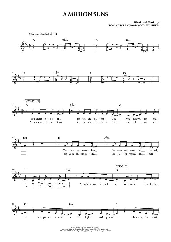 A Million Suns Lead Sheet (Hillsong UNITED)