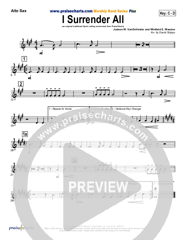 I Surrender All Alto Sax (Traditional Hymn / PraiseCharts)