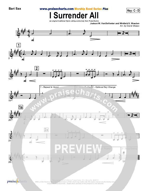 I Surrender All Bari Sax (Traditional Hymn / PraiseCharts)