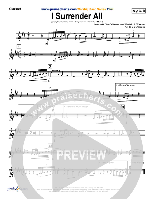 I Surrender All Clarinet (Traditional Hymn / PraiseCharts)