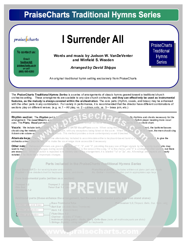 I Surrender All Cover Sheet (Traditional Hymn / PraiseCharts)