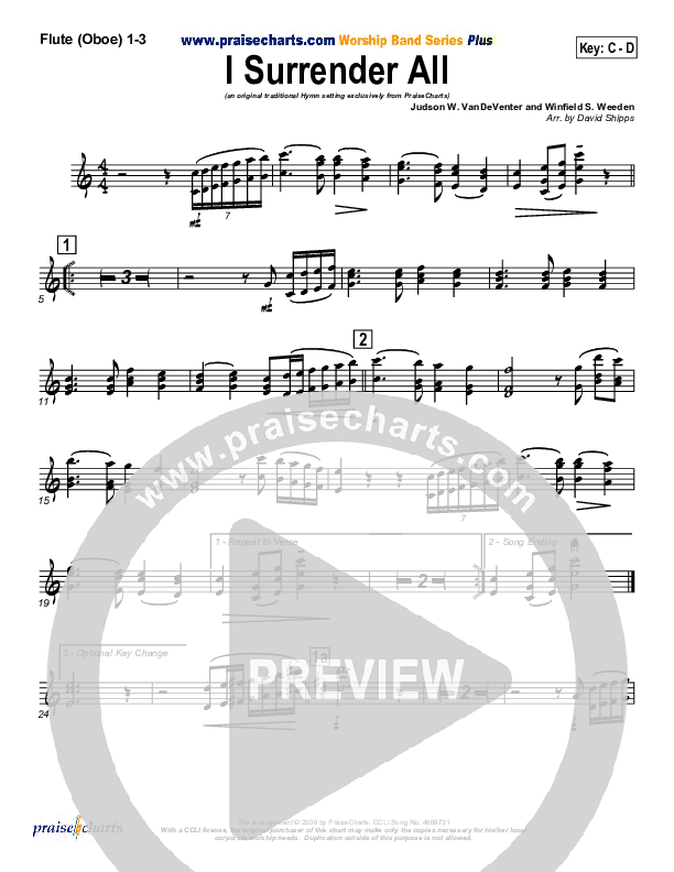 I Surrender All Flute/Oboe 1/2/3 (Traditional Hymn / PraiseCharts)