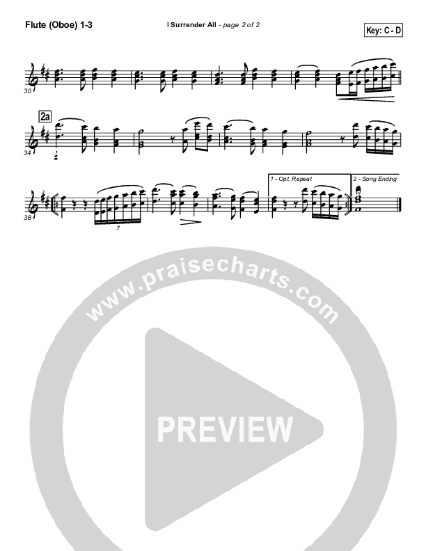 I Surrender All Flute/Oboe 1/2/3 (Traditional Hymn / PraiseCharts)