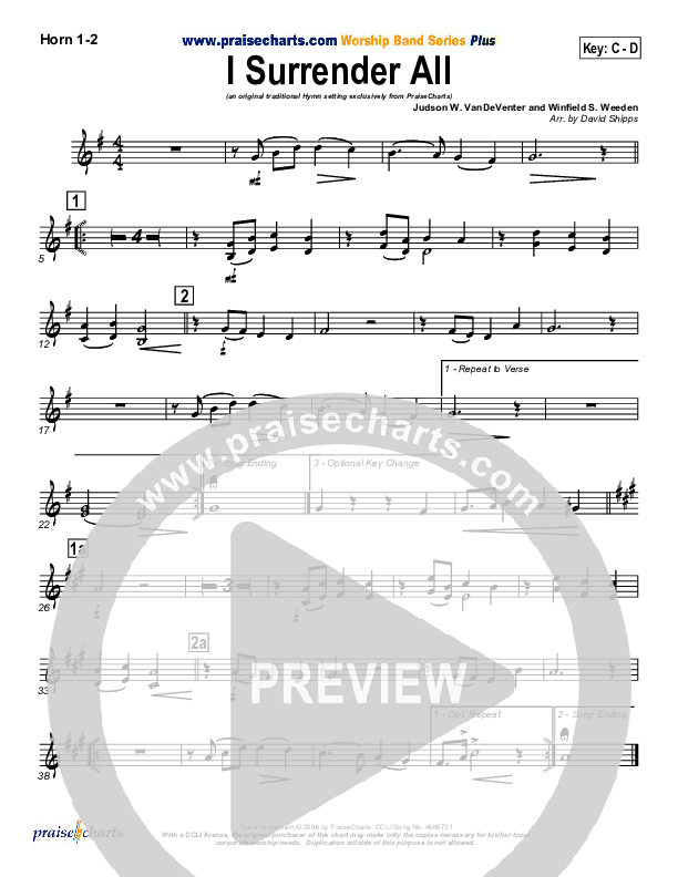I Surrender All French Horn 1/2 (Traditional Hymn / PraiseCharts)
