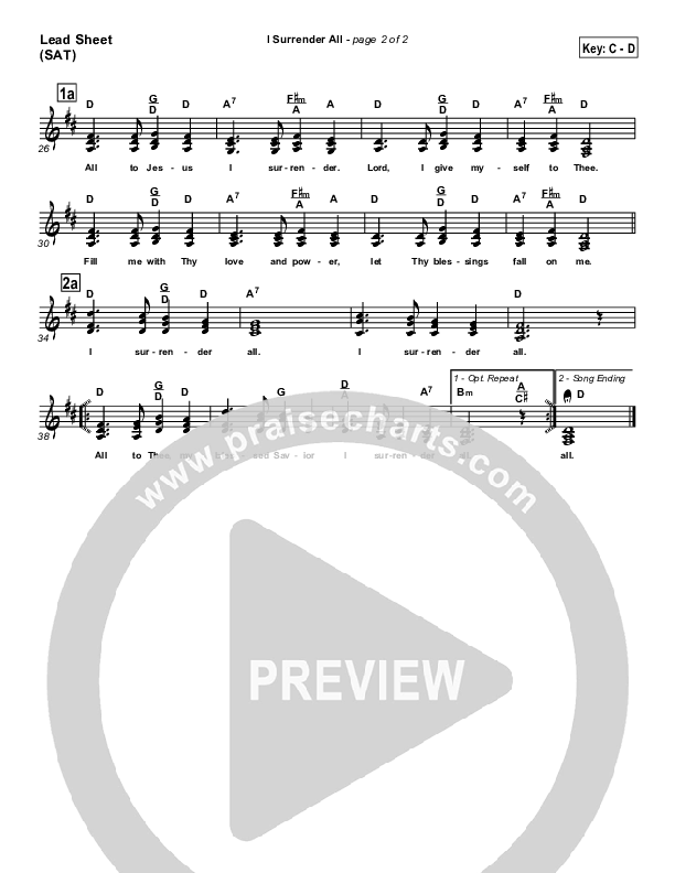 I Surrender All Lead Sheet (SAT) (Traditional Hymn / PraiseCharts)