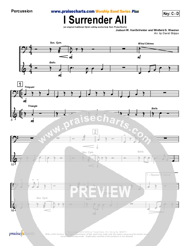 I Surrender All Percussion (Traditional Hymn / PraiseCharts)