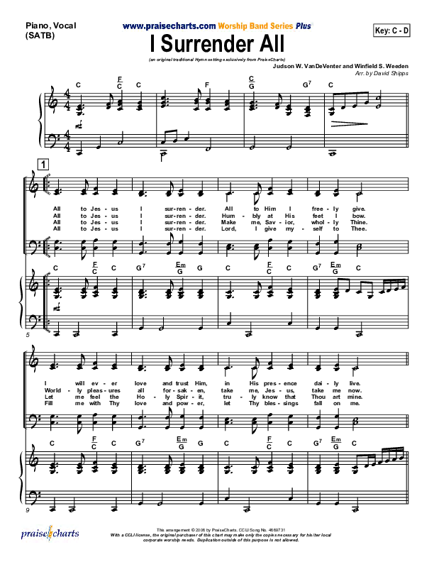 I Surrender All Sheet Music PDF (Traditional Hymn / PraiseCharts