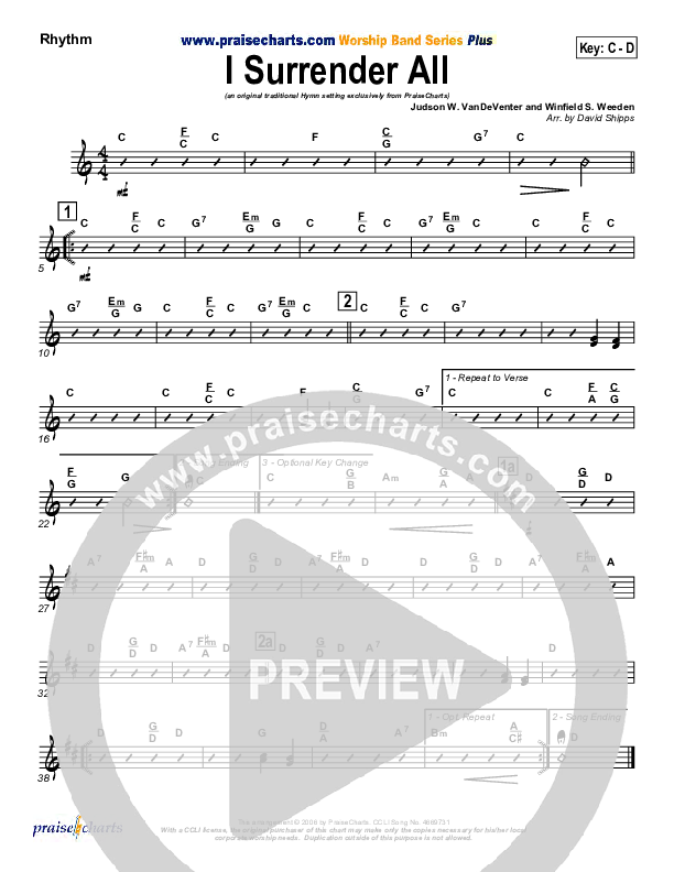 I Surrender All Rhythm Chart (Traditional Hymn / PraiseCharts)