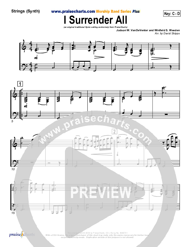 I Surrender All Synth Strings (Traditional Hymn / PraiseCharts)