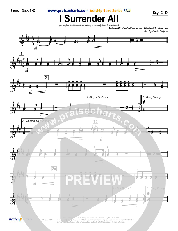 I Surrender All Tenor Sax 1/2 (Traditional Hymn / PraiseCharts)