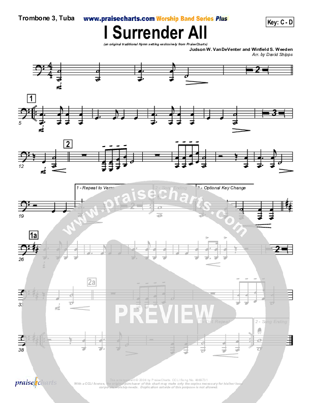 I Surrender All Trombone 3 (Traditional Hymn / PraiseCharts)