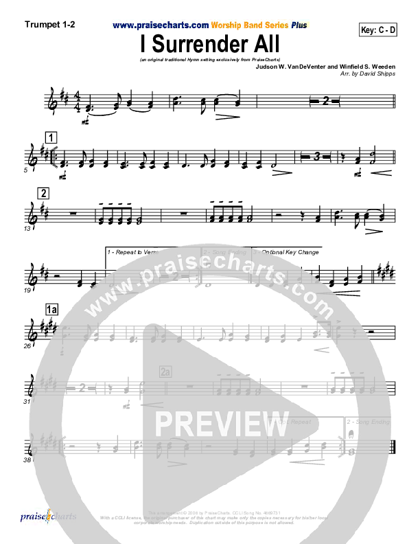 I Surrender All Trumpet 1,2 (Traditional Hymn / PraiseCharts)