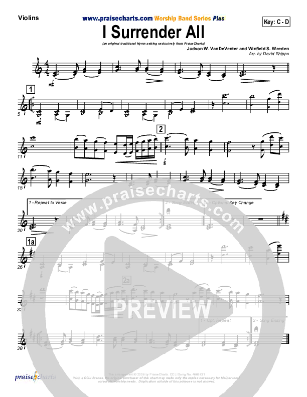 I Surrender All Violins (Traditional Hymn / PraiseCharts)