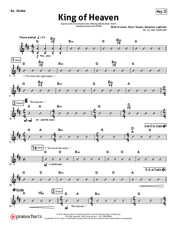 King Of Heaven Acoustic Guitar (Hillsong UNITED)