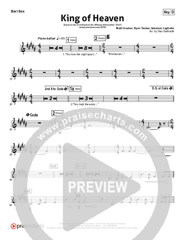 King Of Heaven Bari Sax (Hillsong UNITED)