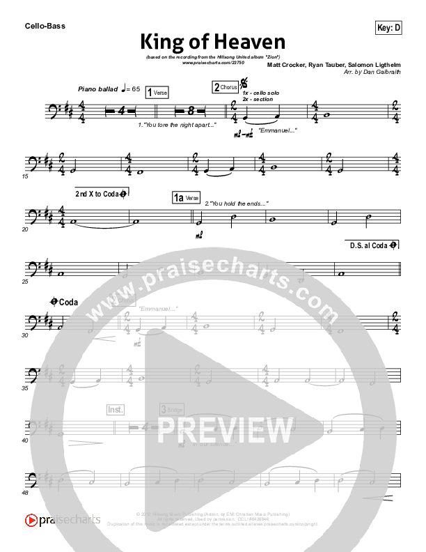 King Of Heaven Cello/Bass (Hillsong UNITED)