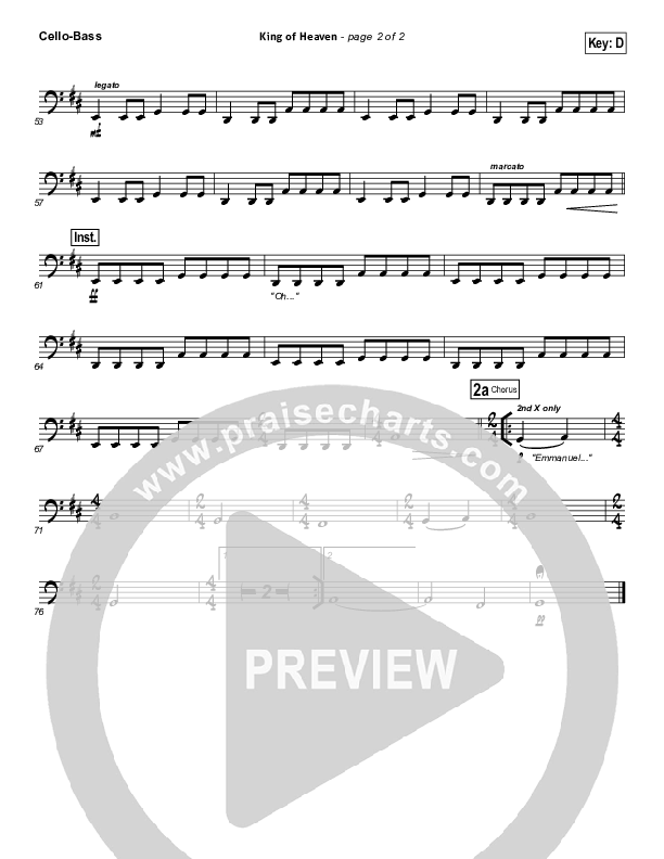 King Of Heaven Cello/Bass (Hillsong UNITED)