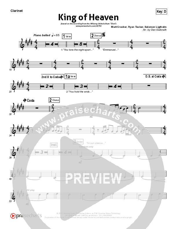 King Of Heaven Clarinet (Hillsong UNITED)