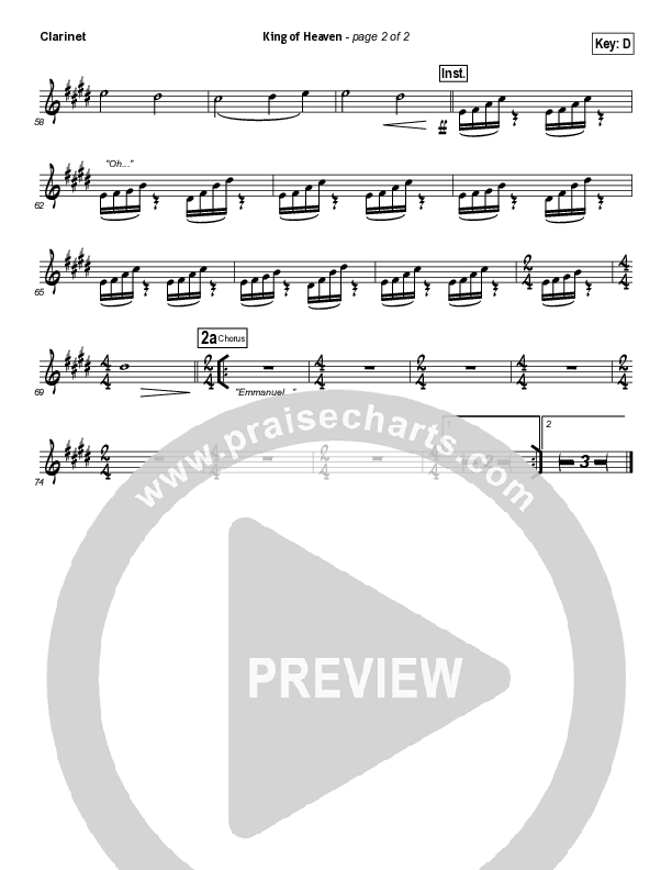 King Of Heaven Clarinet (Hillsong UNITED)