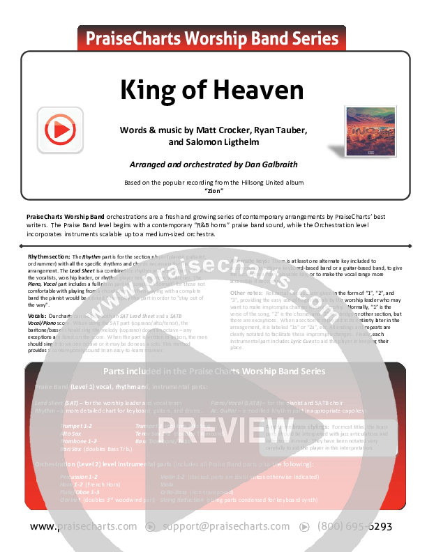 King Of Heaven Cover Sheet (Hillsong UNITED)