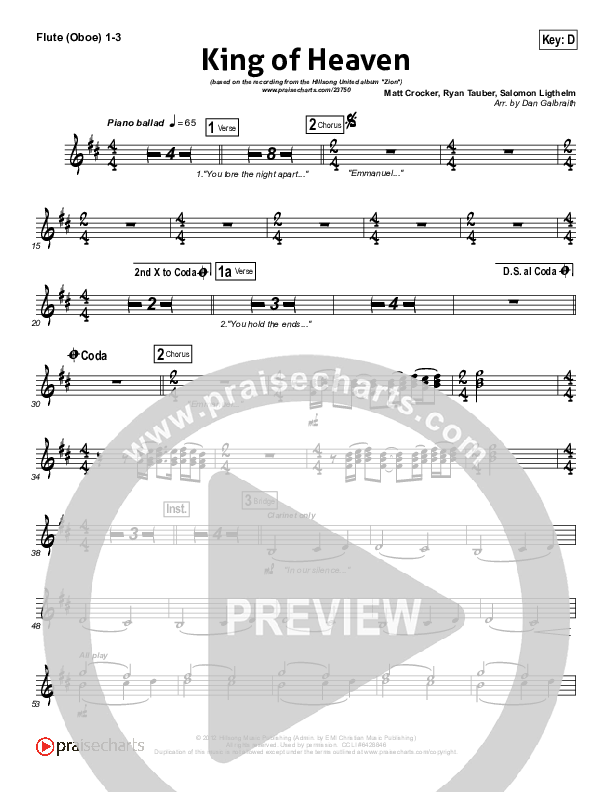 King Of Heaven Flute/Oboe 1/2/3 (Hillsong UNITED)