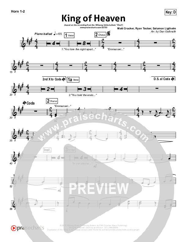 King Of Heaven French Horn 1/2 (Hillsong UNITED)