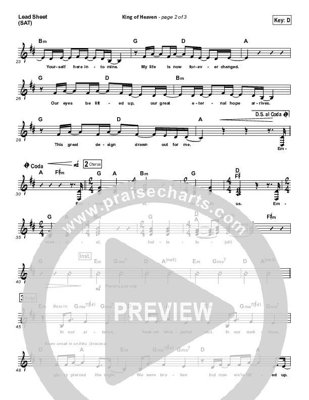 King Of Heaven Lead Sheet (SAT) (Hillsong UNITED)