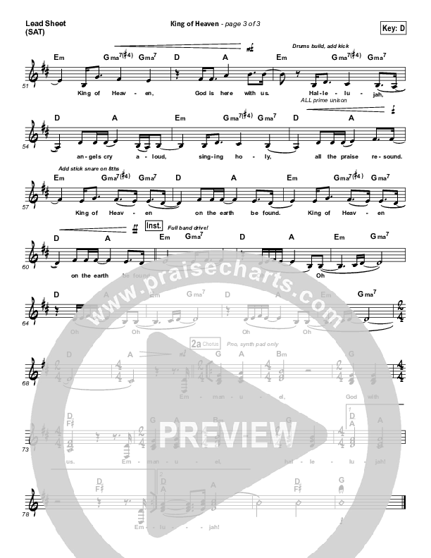 King Of Heaven Lead Sheet (SAT) (Hillsong UNITED)