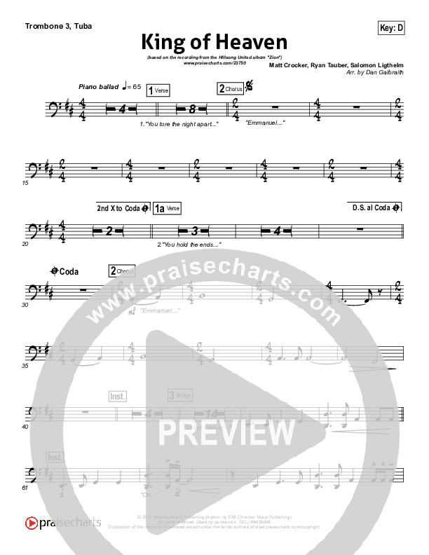 King Of Heaven Trombone 3/Tuba (Hillsong UNITED)