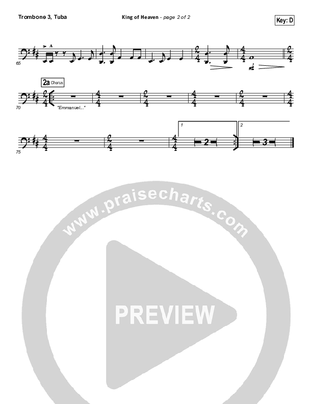 King Of Heaven Trombone 3/Tuba (Hillsong UNITED)