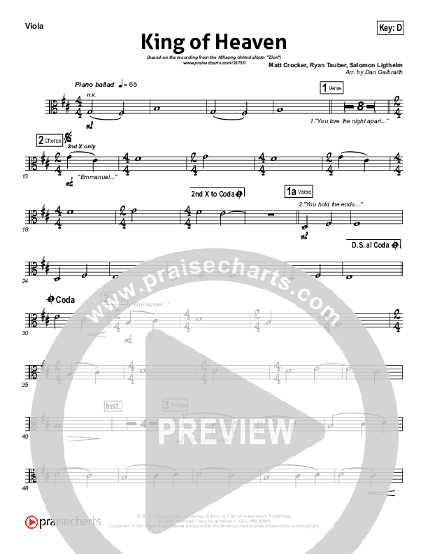 King Of Heaven Viola (Hillsong UNITED)