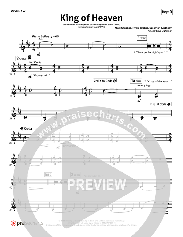 King Of Heaven Violin 1/2 (Hillsong UNITED)