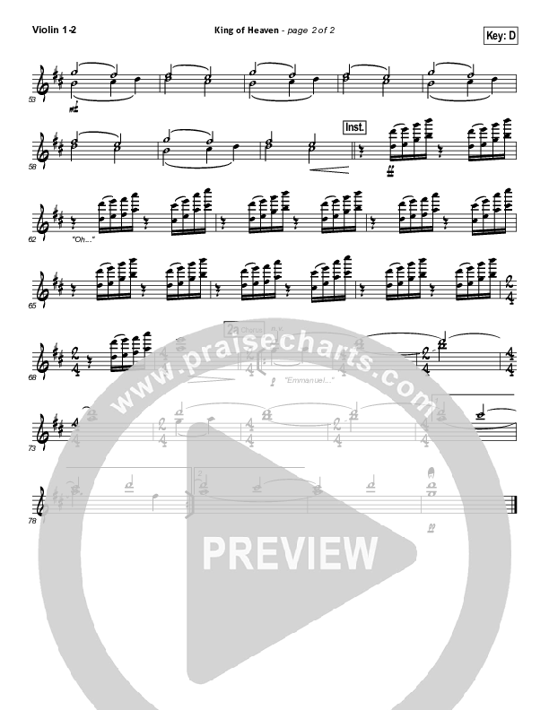 King Of Heaven Violin 1/2 (Hillsong UNITED)