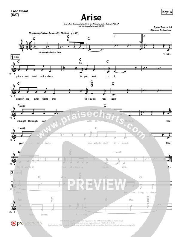 Arise Lead Sheet (Hillsong UNITED)