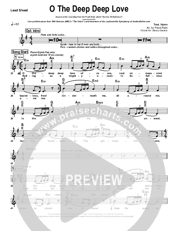 O The Deep Deep Love Of Jesus Lead Sheet (Frank Ralls)