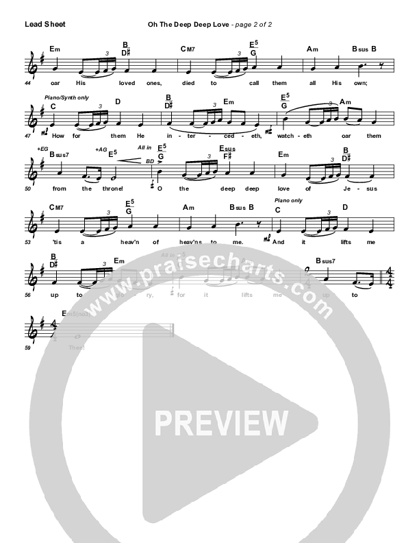 O The Deep Deep Love Of Jesus Lead Sheet (Frank Ralls)