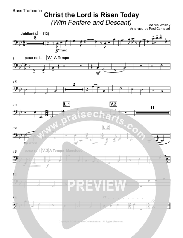 Christ The Lord Is Risen Today (with Fanfare and Descant) Bass Trombone (Paul Campbell)