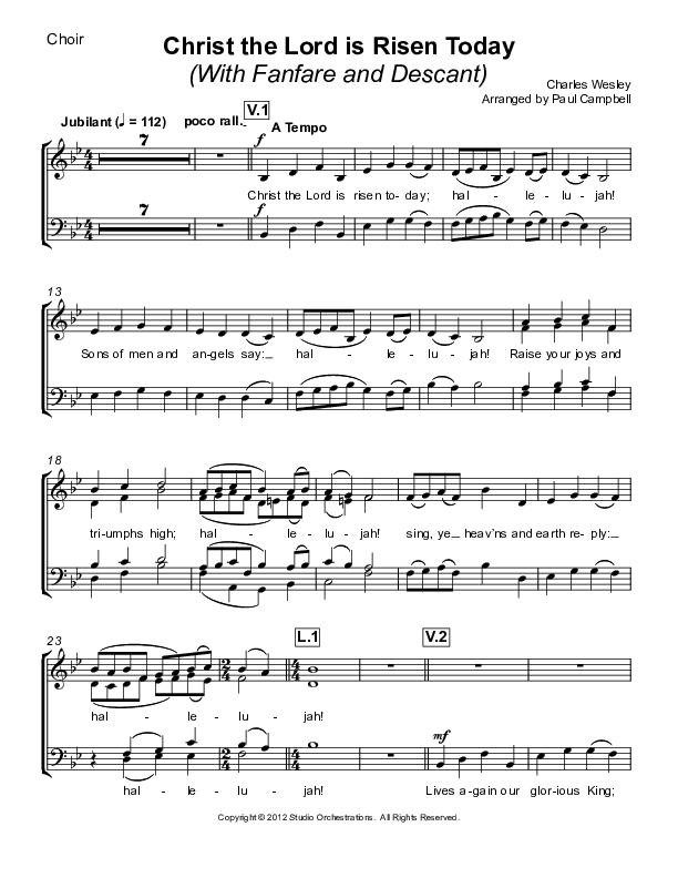 Christ The Lord Is Risen Today (with Fanfare and Descant) Choir Vocals (SATB) (Paul Campbell)