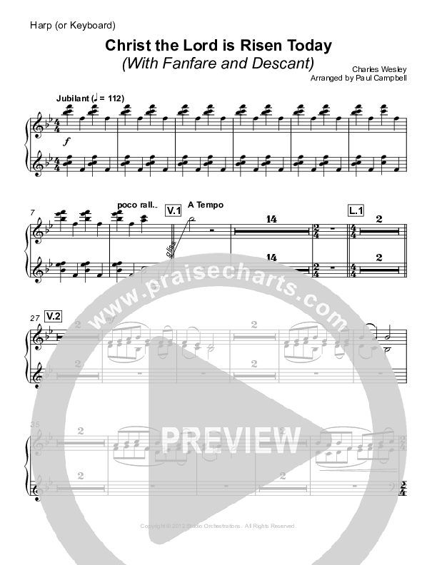 Christ The Lord Is Risen Today (with Fanfare and Descant) Harp (Paul Campbell)