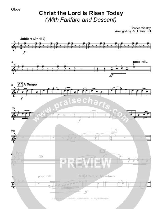 Christ The Lord Is Risen Today (with Fanfare and Descant) Oboe (Paul Campbell)