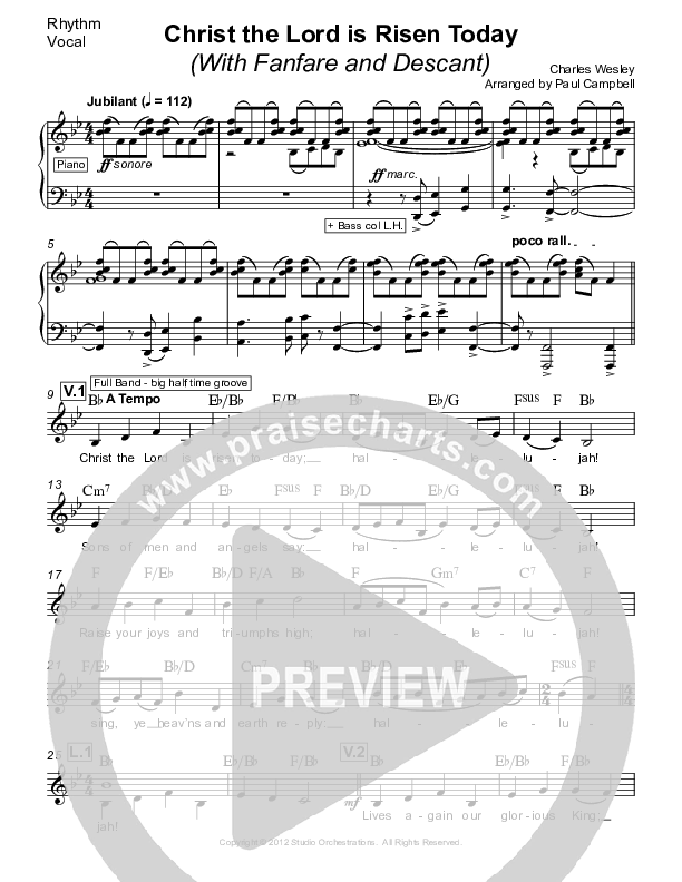 Christ The Lord Is Risen Today (with Fanfare and Descant) Rhythm/Vocal (Paul Campbell)