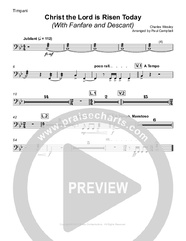 Christ The Lord Is Risen Today (with Fanfare and Descant) Timpani (Paul Campbell)